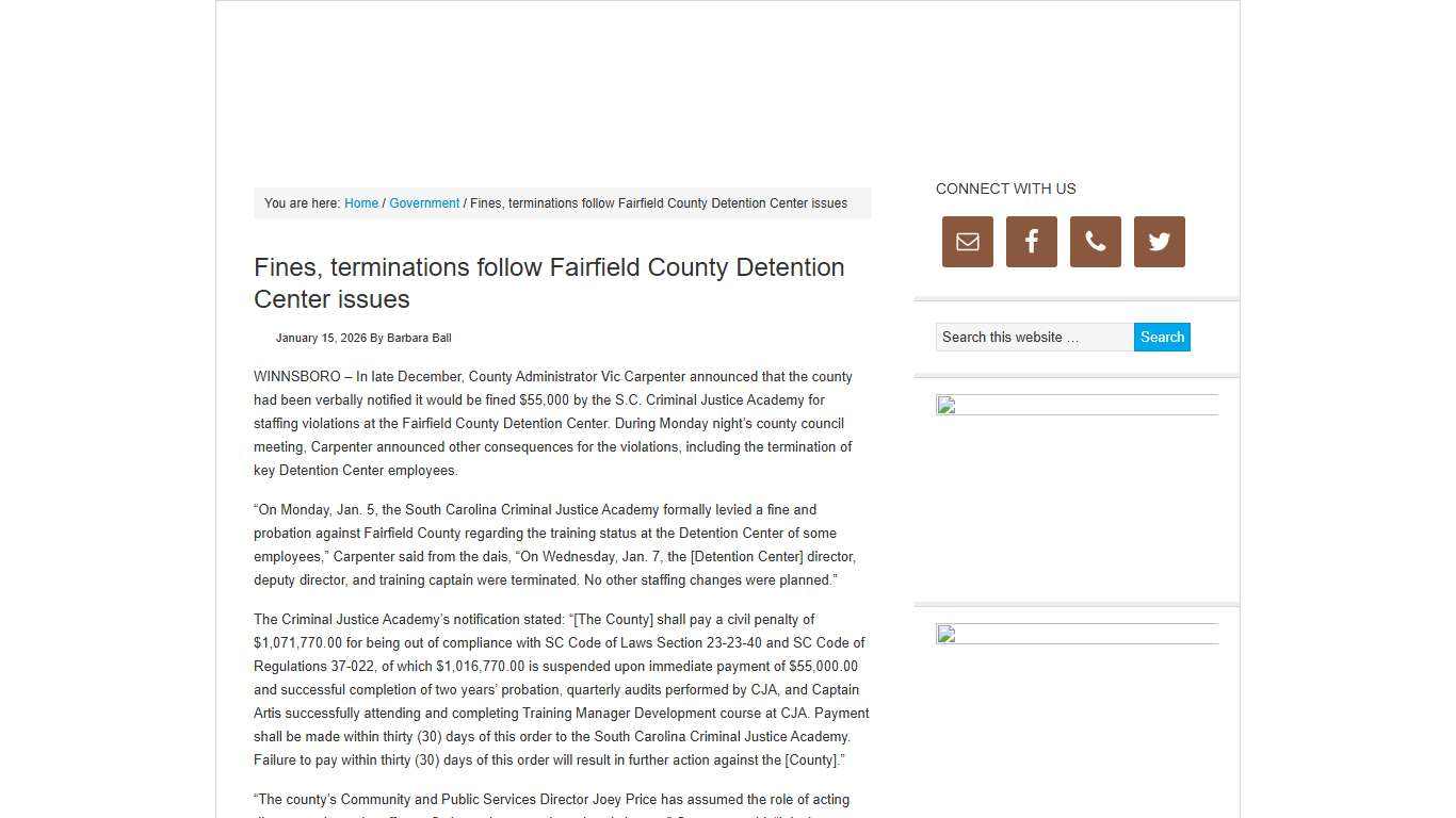 Fines, terminations follow Fairfield County Detention Center issues The Voice of Blythewood & Fairfield County